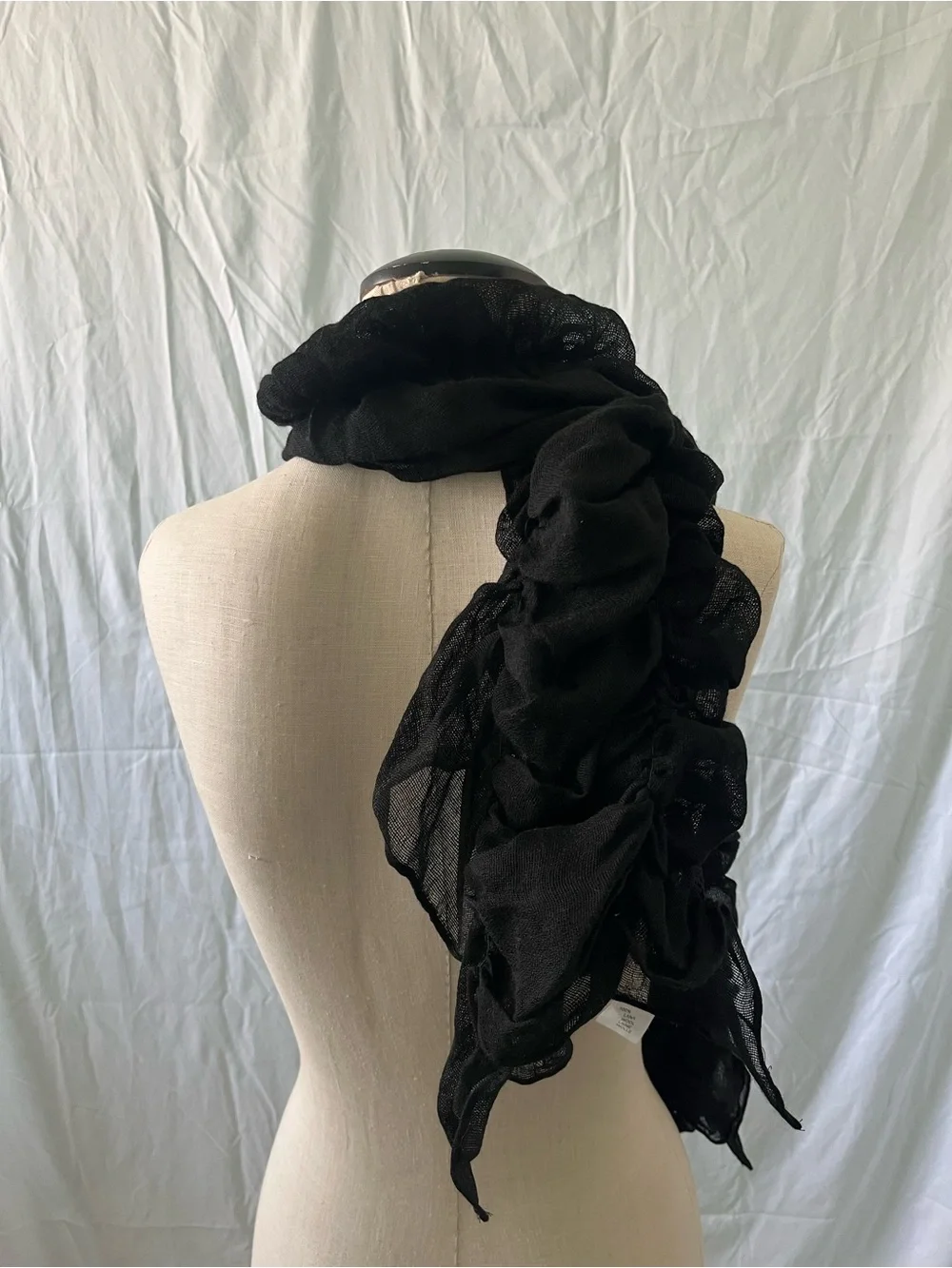 Italian 100% Wool Black Asymmetrical Scarf Neck Wrap Y2K vintage
